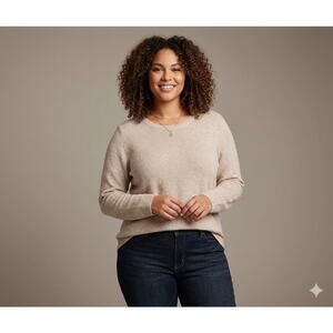 Pink Clover Knit Tunic Sweater Size 2XL Beige Oatmeal High-Low Hem Pullover Top